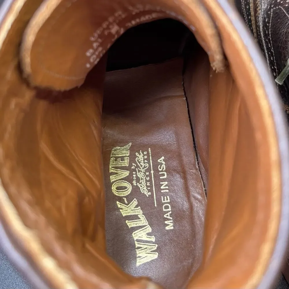 Walk-Over Brown Leather Wingtip Boots USA Vibram Sole Lace Up Heritage Mens 10.5